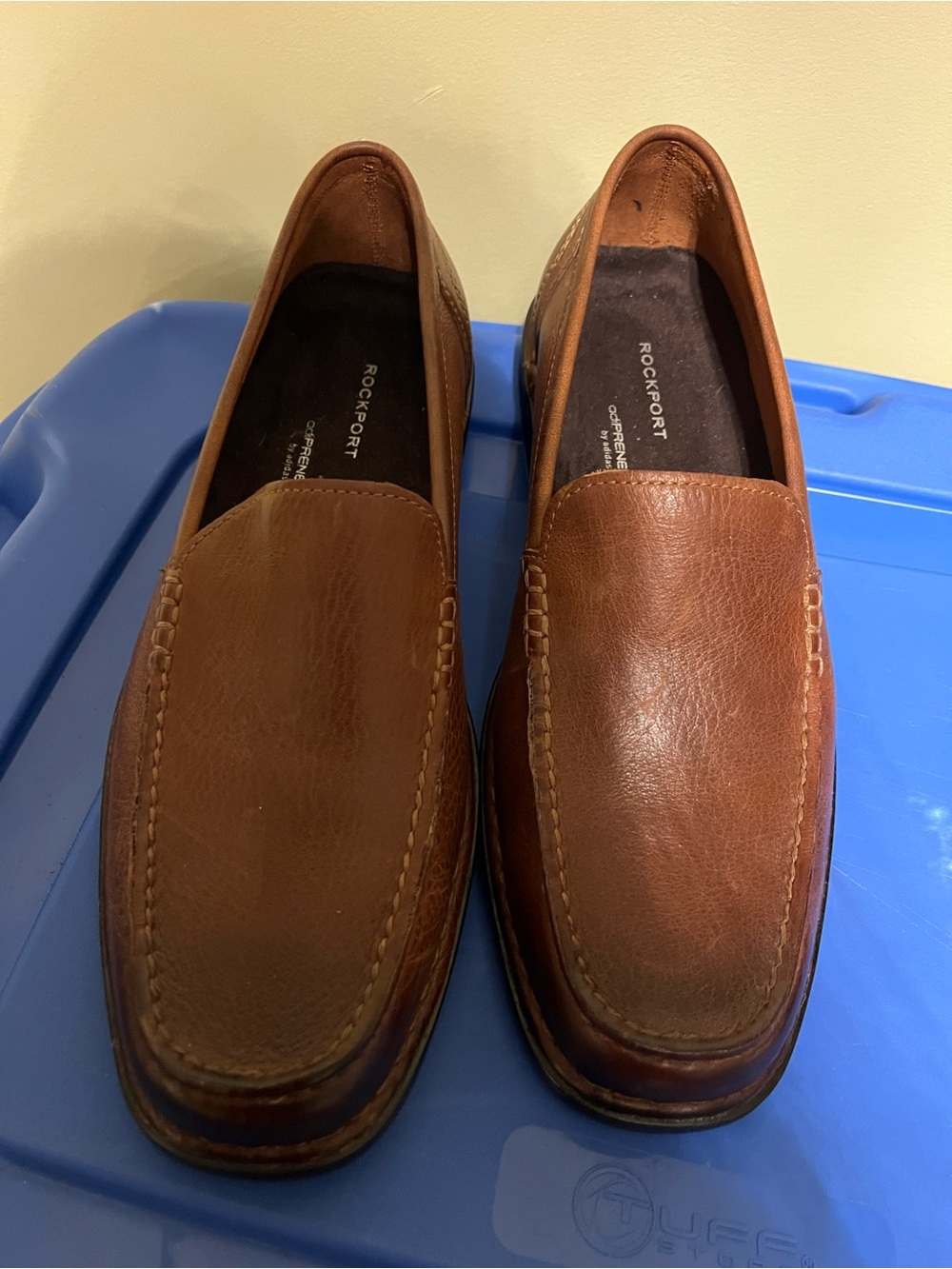 Rockport Brown Leather Slip-On Loafers with Moc Toe Stitching
